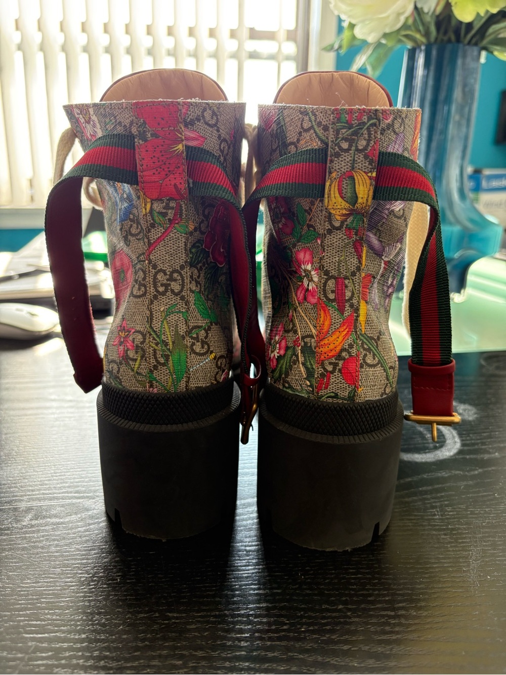 Gucci Floral Lace-Up High-Top Boots in Multicolor - Picture 2 of 5